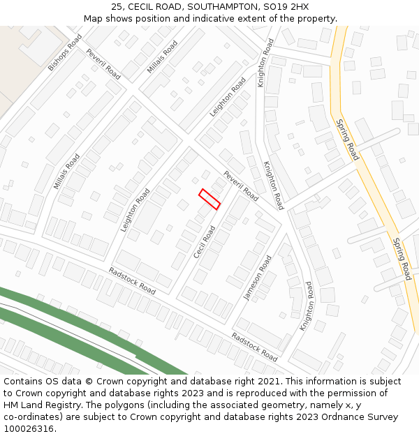 25, CECIL ROAD, SOUTHAMPTON, SO19 2HX: Location map and indicative extent of plot