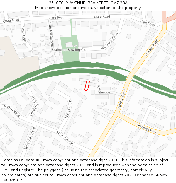 25, CECILY AVENUE, BRAINTREE, CM7 2BA: Location map and indicative extent of plot
