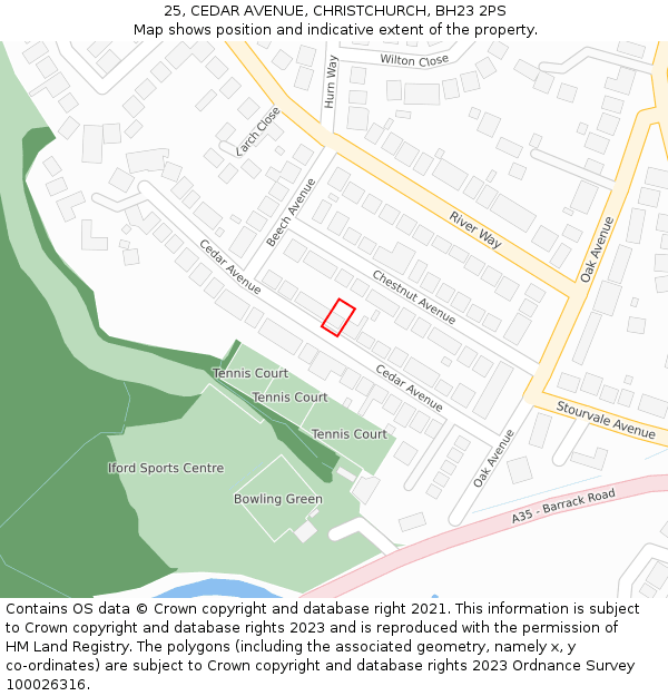 25, CEDAR AVENUE, CHRISTCHURCH, BH23 2PS: Location map and indicative extent of plot