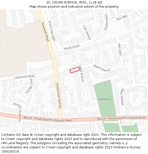 25, CEDAR AVENUE, RHYL, LL18 4JS: Location map and indicative extent of plot