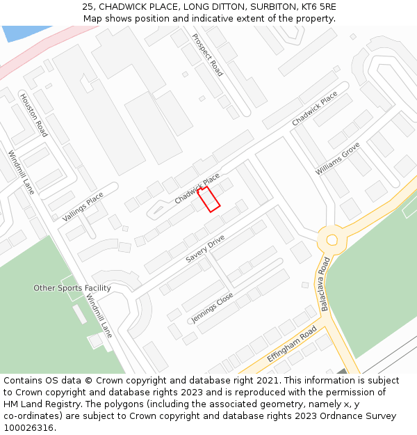 25, CHADWICK PLACE, LONG DITTON, SURBITON, KT6 5RE: Location map and indicative extent of plot