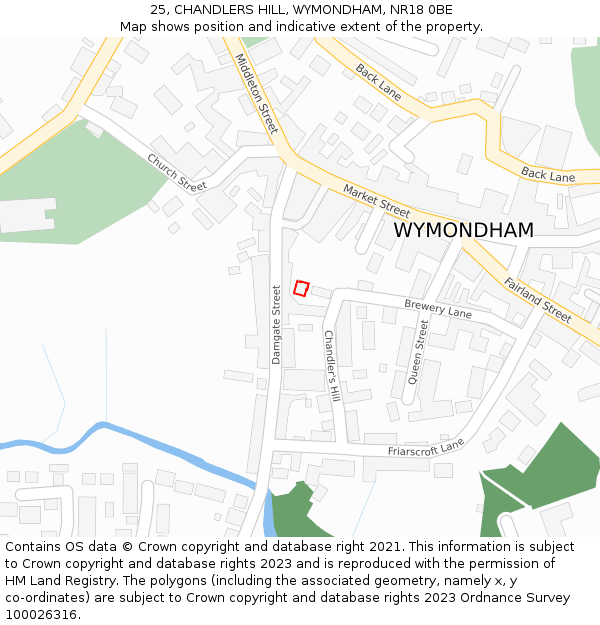 25, CHANDLERS HILL, WYMONDHAM, NR18 0BE: Location map and indicative extent of plot