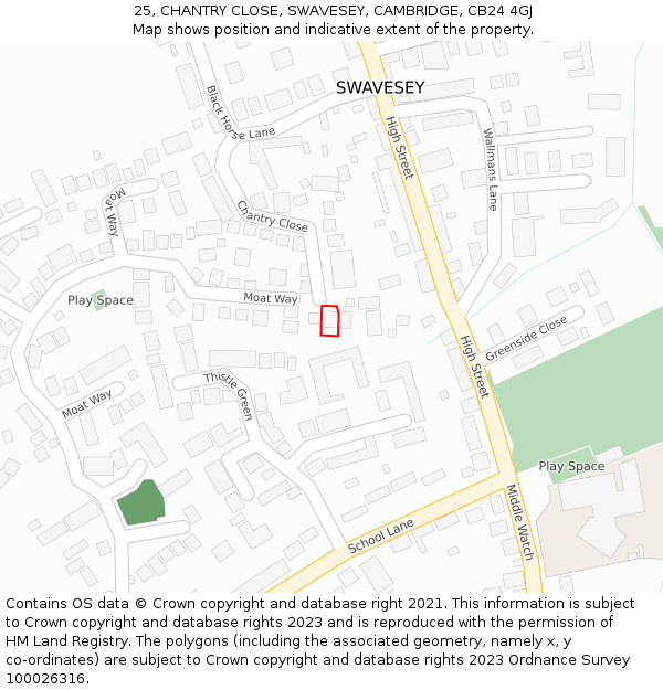 25, CHANTRY CLOSE, SWAVESEY, CAMBRIDGE, CB24 4GJ: Location map and indicative extent of plot