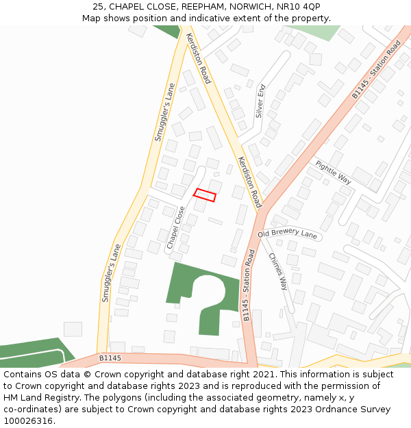 25, CHAPEL CLOSE, REEPHAM, NORWICH, NR10 4QP: Location map and indicative extent of plot