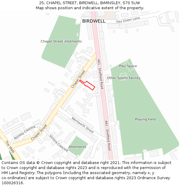 25, CHAPEL STREET, BIRDWELL, BARNSLEY, S70 5UW: Location map and indicative extent of plot