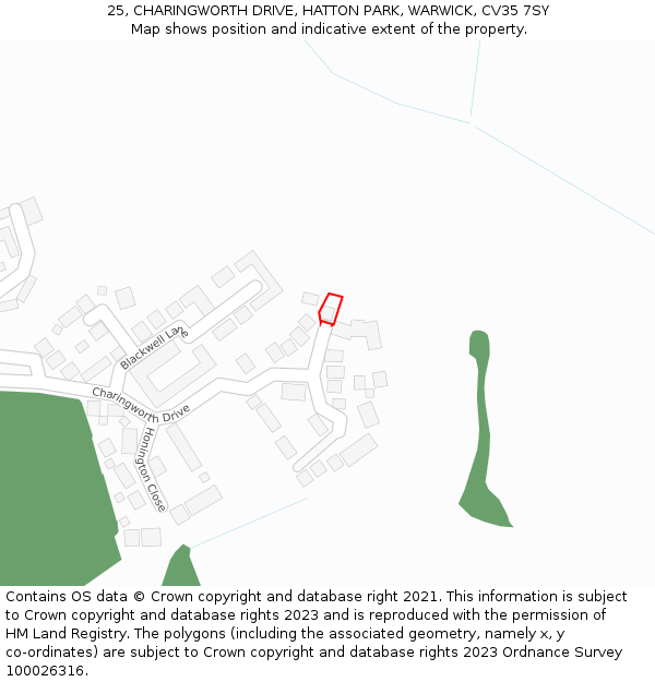 25, CHARINGWORTH DRIVE, HATTON PARK, WARWICK, CV35 7SY: Location map and indicative extent of plot