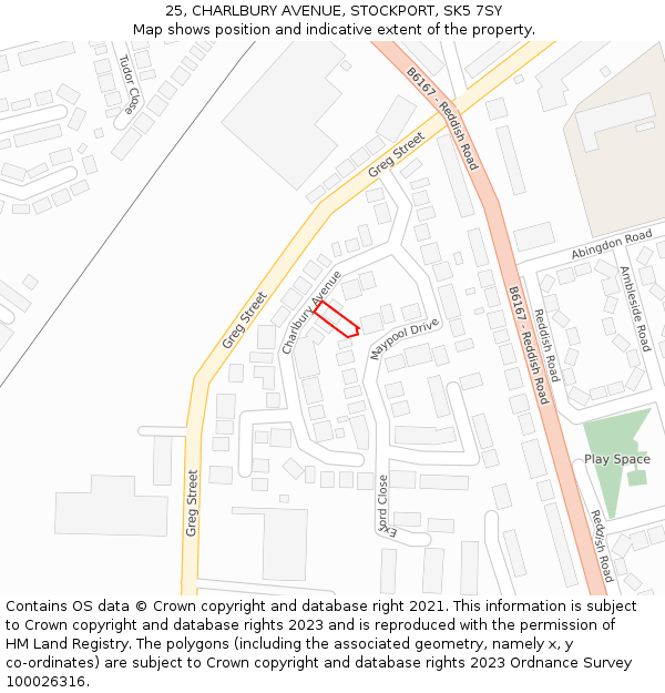 25, CHARLBURY AVENUE, STOCKPORT, SK5 7SY: Location map and indicative extent of plot