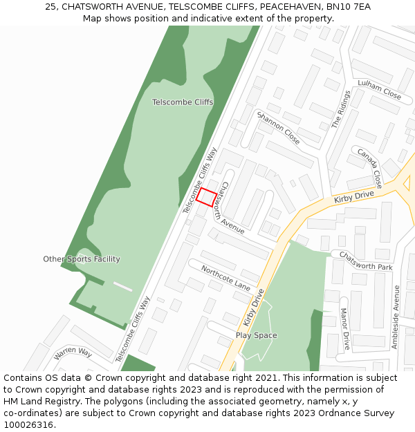 25, CHATSWORTH AVENUE, TELSCOMBE CLIFFS, PEACEHAVEN, BN10 7EA: Location map and indicative extent of plot