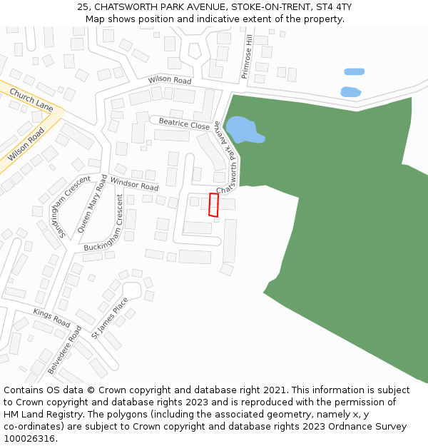 25, CHATSWORTH PARK AVENUE, STOKE-ON-TRENT, ST4 4TY: Location map and indicative extent of plot