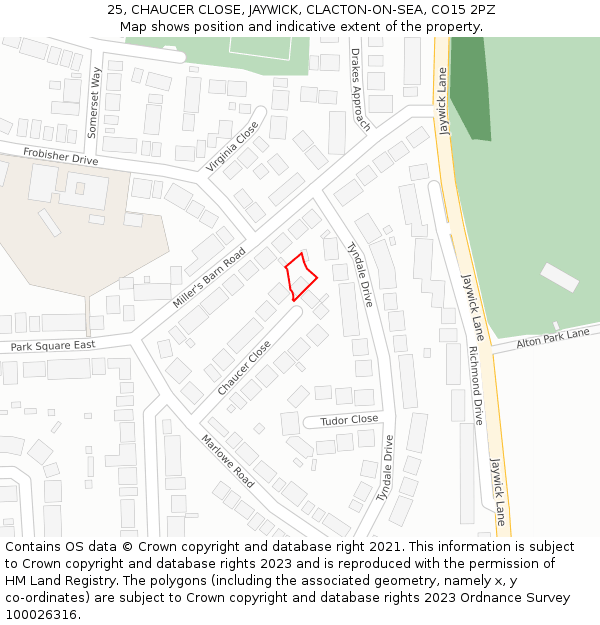 25, CHAUCER CLOSE, JAYWICK, CLACTON-ON-SEA, CO15 2PZ: Location map and indicative extent of plot