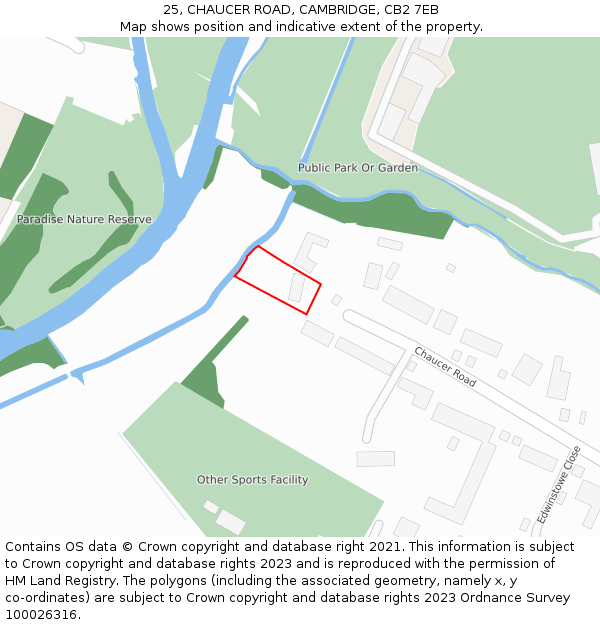 25, CHAUCER ROAD, CAMBRIDGE, CB2 7EB: Location map and indicative extent of plot