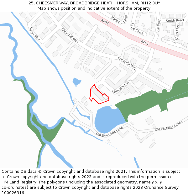 25, CHEESMER WAY, BROADBRIDGE HEATH, HORSHAM, RH12 3UY: Location map and indicative extent of plot