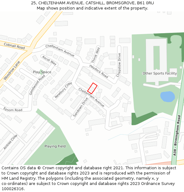 25, CHELTENHAM AVENUE, CATSHILL, BROMSGROVE, B61 0RU: Location map and indicative extent of plot