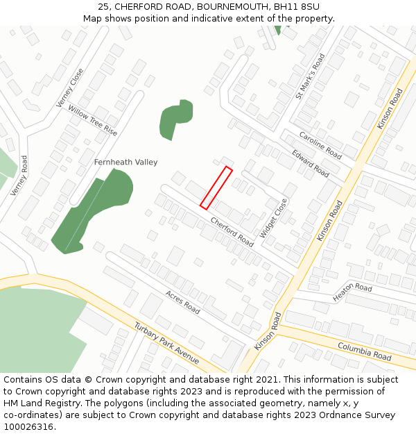 25, CHERFORD ROAD, BOURNEMOUTH, BH11 8SU: Location map and indicative extent of plot