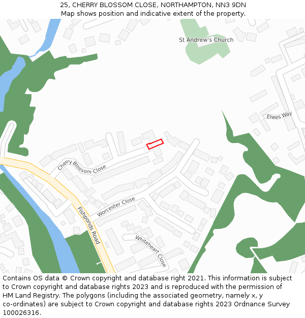 25, CHERRY BLOSSOM CLOSE, NORTHAMPTON, NN3 9DN: Location map and indicative extent of plot