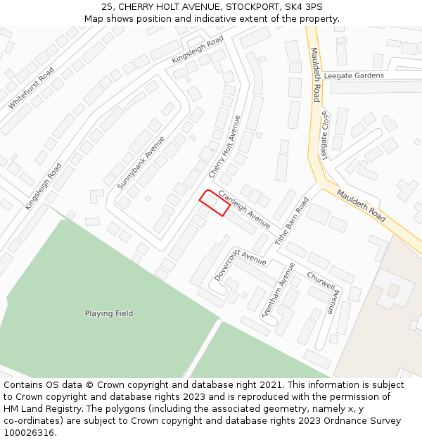 25, CHERRY HOLT AVENUE, STOCKPORT, SK4 3PS: Location map and indicative extent of plot
