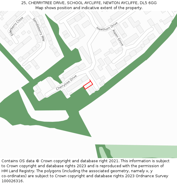 25, CHERRYTREE DRIVE, SCHOOL AYCLIFFE, NEWTON AYCLIFFE, DL5 6GG: Location map and indicative extent of plot