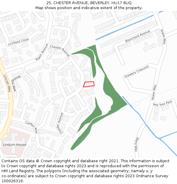 25, CHESTER AVENUE, BEVERLEY, HU17 8UQ: Location map and indicative extent of plot