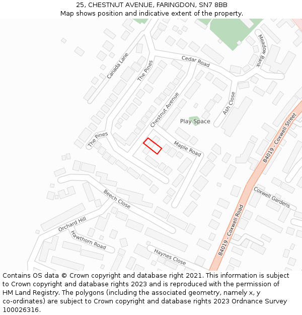 25, CHESTNUT AVENUE, FARINGDON, SN7 8BB: Location map and indicative extent of plot