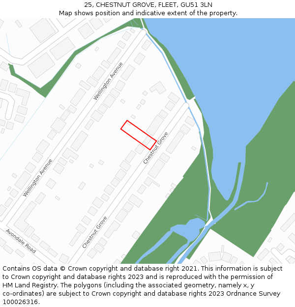 25, CHESTNUT GROVE, FLEET, GU51 3LN: Location map and indicative extent of plot