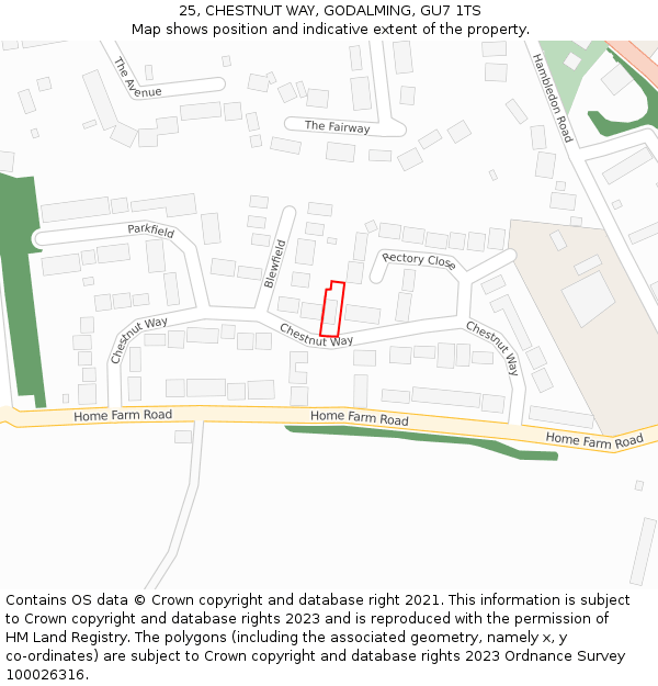 25, CHESTNUT WAY, GODALMING, GU7 1TS: Location map and indicative extent of plot