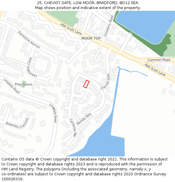25, CHEVIOT GATE, LOW MOOR, BRADFORD, BD12 0EA: Location map and indicative extent of plot