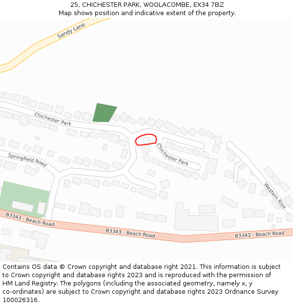 25, CHICHESTER PARK, WOOLACOMBE, EX34 7BZ: Location map and indicative extent of plot