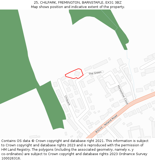 25, CHILPARK, FREMINGTON, BARNSTAPLE, EX31 3BZ: Location map and indicative extent of plot