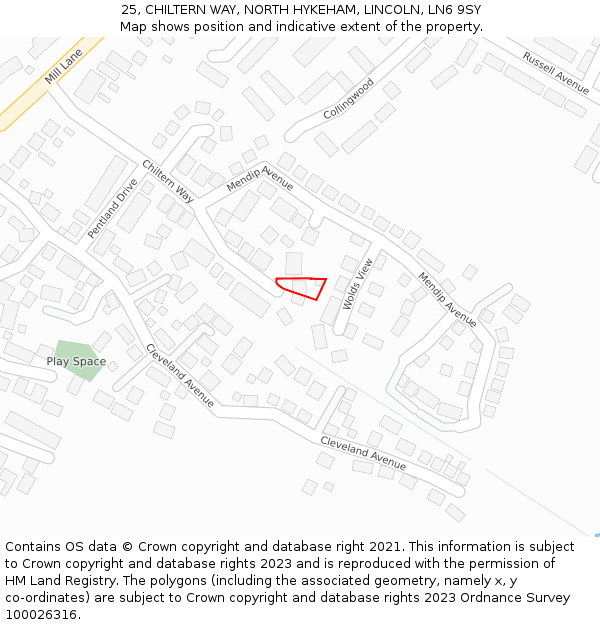 25, CHILTERN WAY, NORTH HYKEHAM, LINCOLN, LN6 9SY: Location map and indicative extent of plot