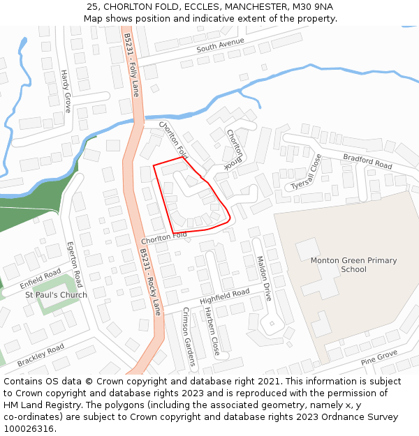 25, CHORLTON FOLD, ECCLES, MANCHESTER, M30 9NA: Location map and indicative extent of plot