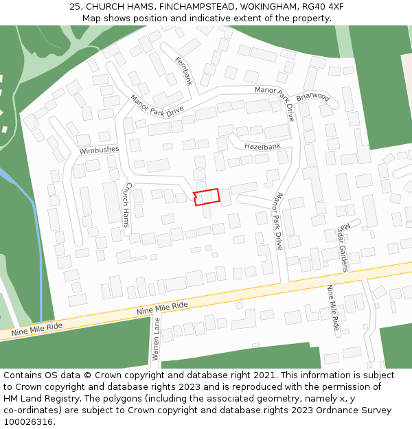 25, CHURCH HAMS, FINCHAMPSTEAD, WOKINGHAM, RG40 4XF: Location map and indicative extent of plot