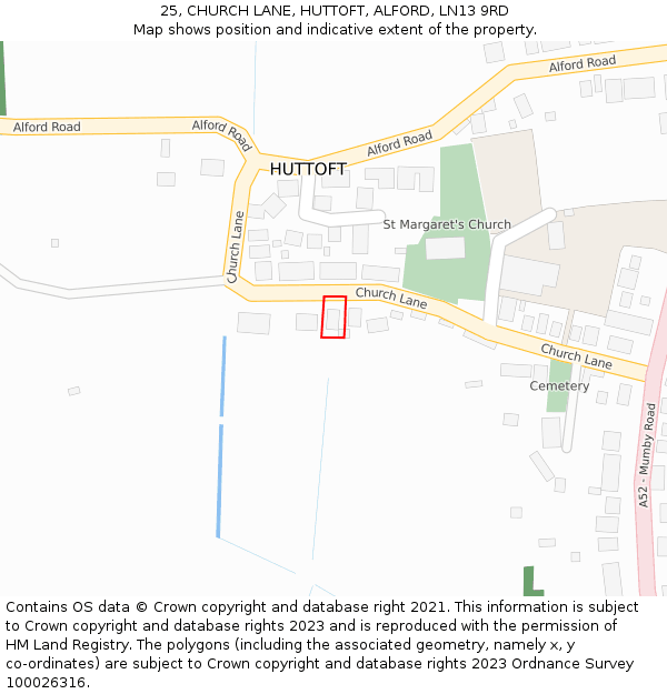 25, CHURCH LANE, HUTTOFT, ALFORD, LN13 9RD: Location map and indicative extent of plot