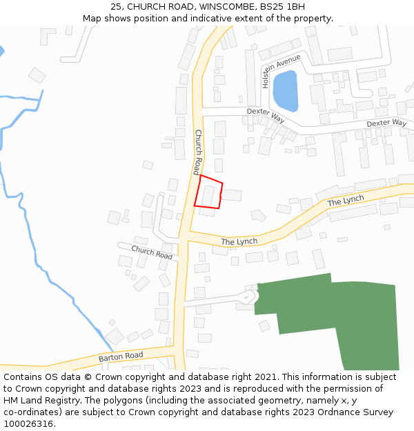 25, CHURCH ROAD, WINSCOMBE, BS25 1BH: Location map and indicative extent of plot