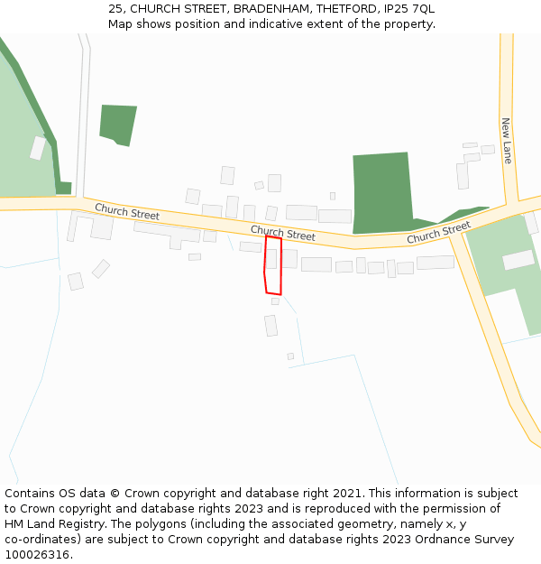 25, CHURCH STREET, BRADENHAM, THETFORD, IP25 7QL: Location map and indicative extent of plot