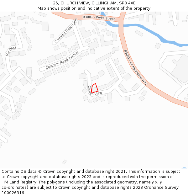 25, CHURCH VIEW, GILLINGHAM, SP8 4XE: Location map and indicative extent of plot