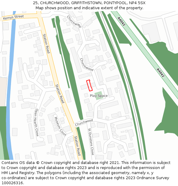 25, CHURCHWOOD, GRIFFITHSTOWN, PONTYPOOL, NP4 5SX: Location map and indicative extent of plot