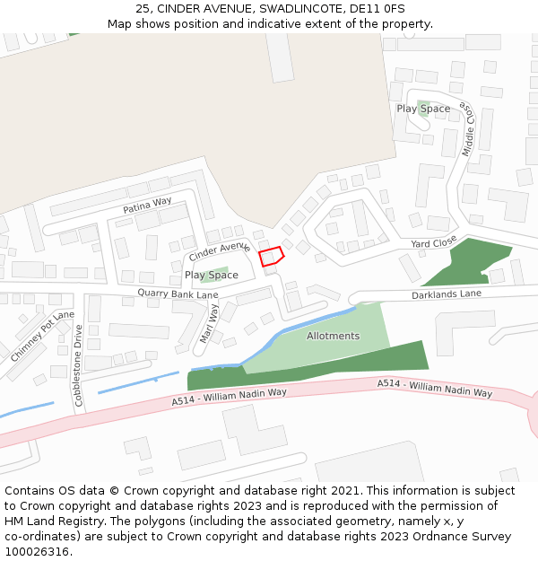 25, CINDER AVENUE, SWADLINCOTE, DE11 0FS: Location map and indicative extent of plot