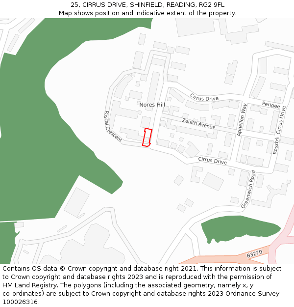 25, CIRRUS DRIVE, SHINFIELD, READING, RG2 9FL: Location map and indicative extent of plot