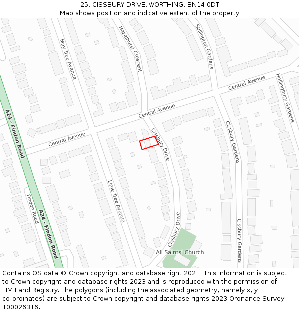 25, CISSBURY DRIVE, WORTHING, BN14 0DT: Location map and indicative extent of plot