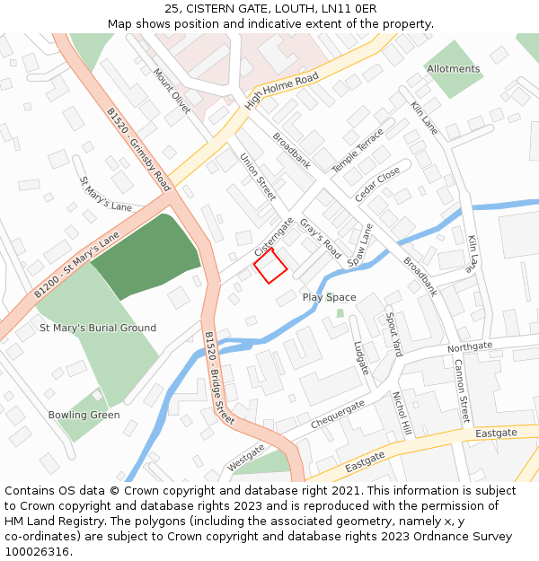 25, CISTERN GATE, LOUTH, LN11 0ER: Location map and indicative extent of plot