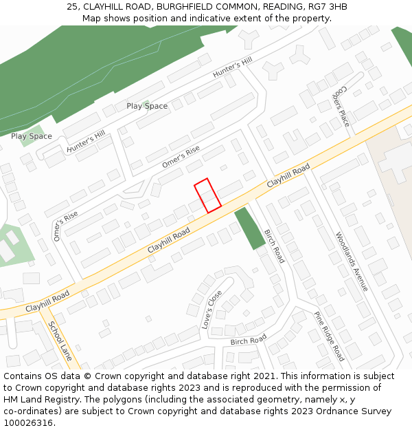 25, CLAYHILL ROAD, BURGHFIELD COMMON, READING, RG7 3HB: Location map and indicative extent of plot