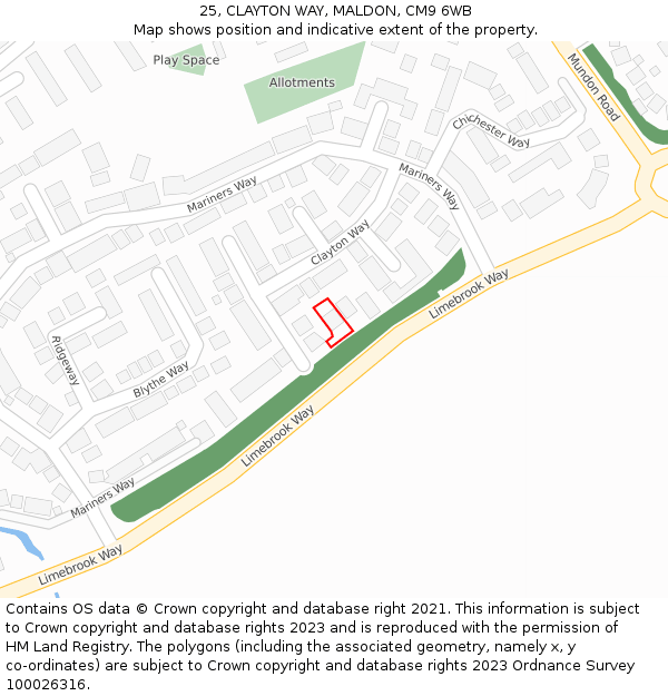 25, CLAYTON WAY, MALDON, CM9 6WB: Location map and indicative extent of plot