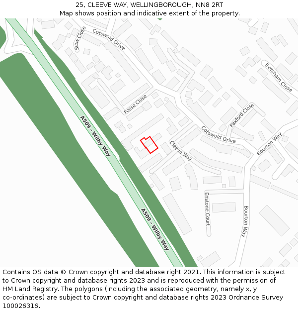 25, CLEEVE WAY, WELLINGBOROUGH, NN8 2RT: Location map and indicative extent of plot