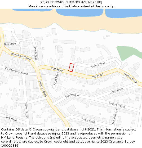 25, CLIFF ROAD, SHERINGHAM, NR26 8BJ: Location map and indicative extent of plot