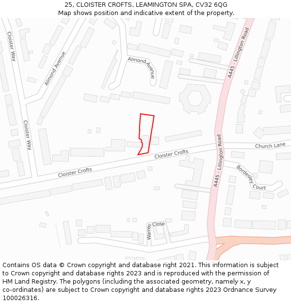 25, CLOISTER CROFTS, LEAMINGTON SPA, CV32 6QG: Location map and indicative extent of plot