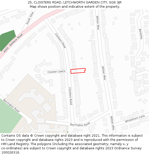 25, CLOISTERS ROAD, LETCHWORTH GARDEN CITY, SG6 3JR: Location map and indicative extent of plot