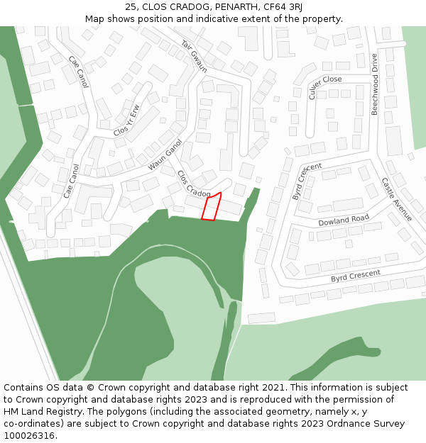 25, CLOS CRADOG, PENARTH, CF64 3RJ: Location map and indicative extent of plot