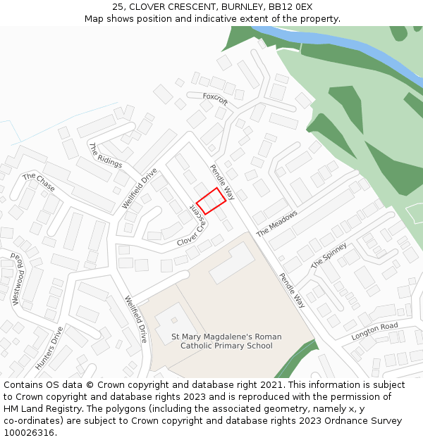 25, CLOVER CRESCENT, BURNLEY, BB12 0EX: Location map and indicative extent of plot