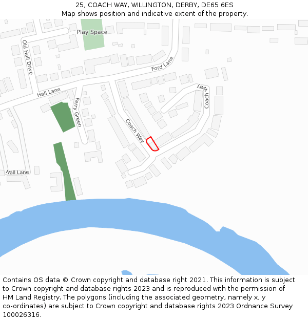 25, COACH WAY, WILLINGTON, DERBY, DE65 6ES: Location map and indicative extent of plot