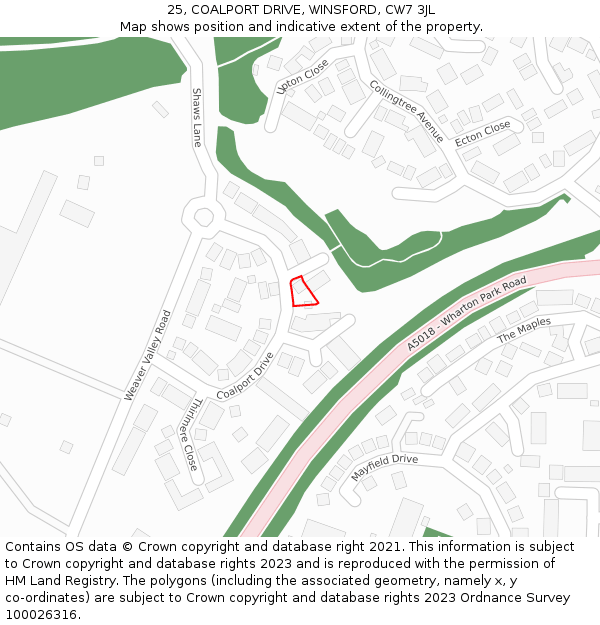 25, COALPORT DRIVE, WINSFORD, CW7 3JL: Location map and indicative extent of plot